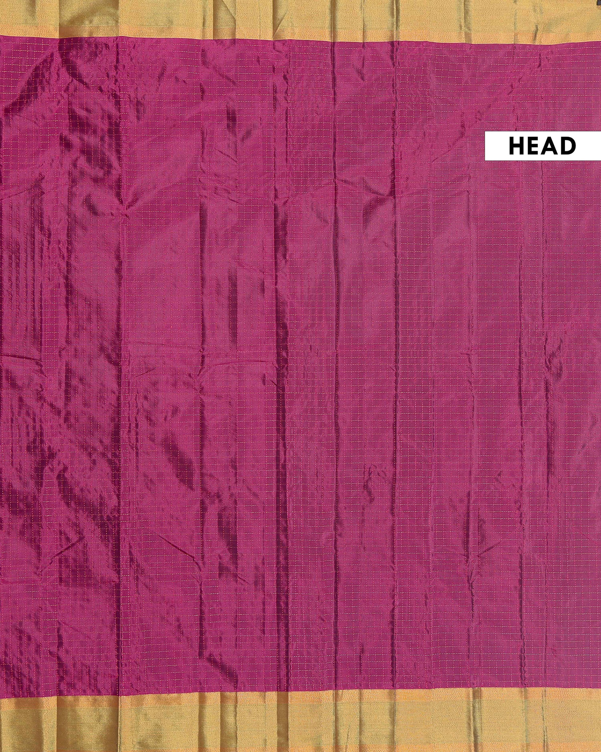 Handloom Soft Silk Saree with Intricate Zari Checkered Weaves and Rich Woven Border - Purple-head
