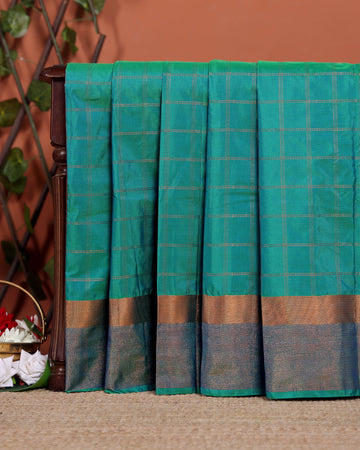 Handloom Soft Silk Saree with Intricate Zari Checks and a Rich Border - Green