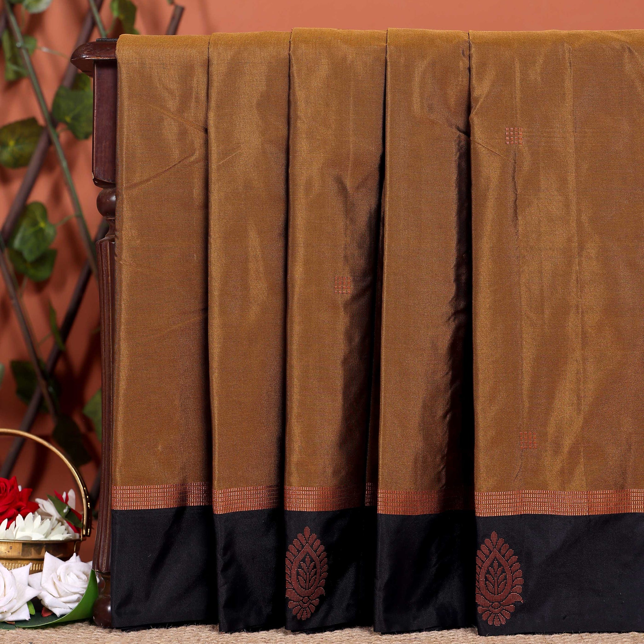 Handloom Soft Silk Saree with Paisley Butta and Woven Border - Brown