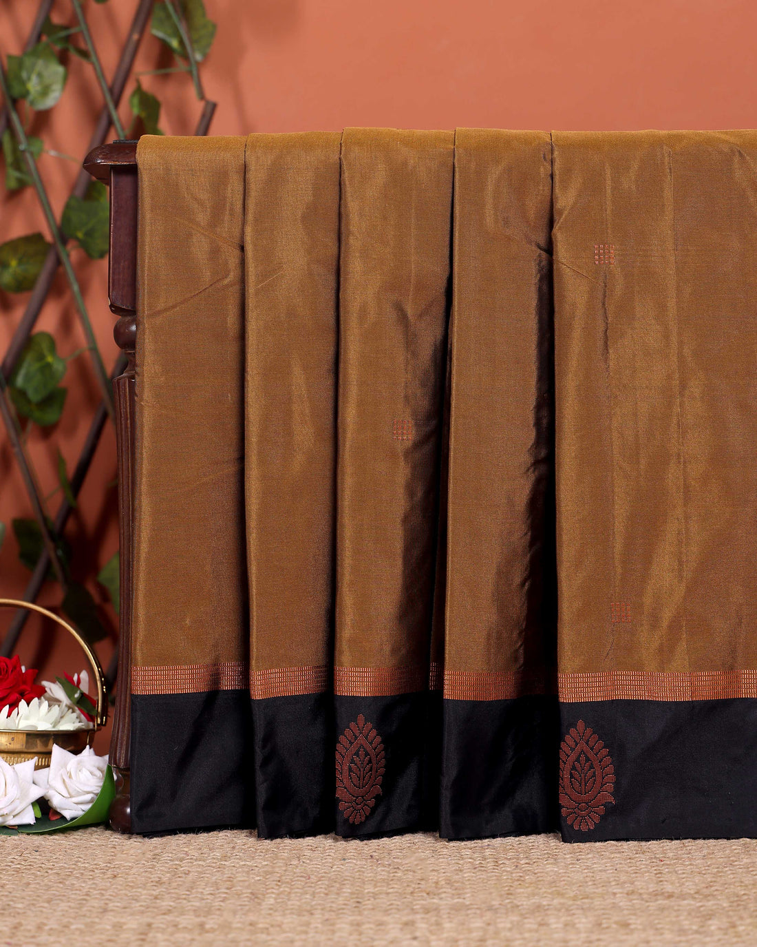 Handloom Soft Silk Saree with Paisley Butta and Woven Border - Brown