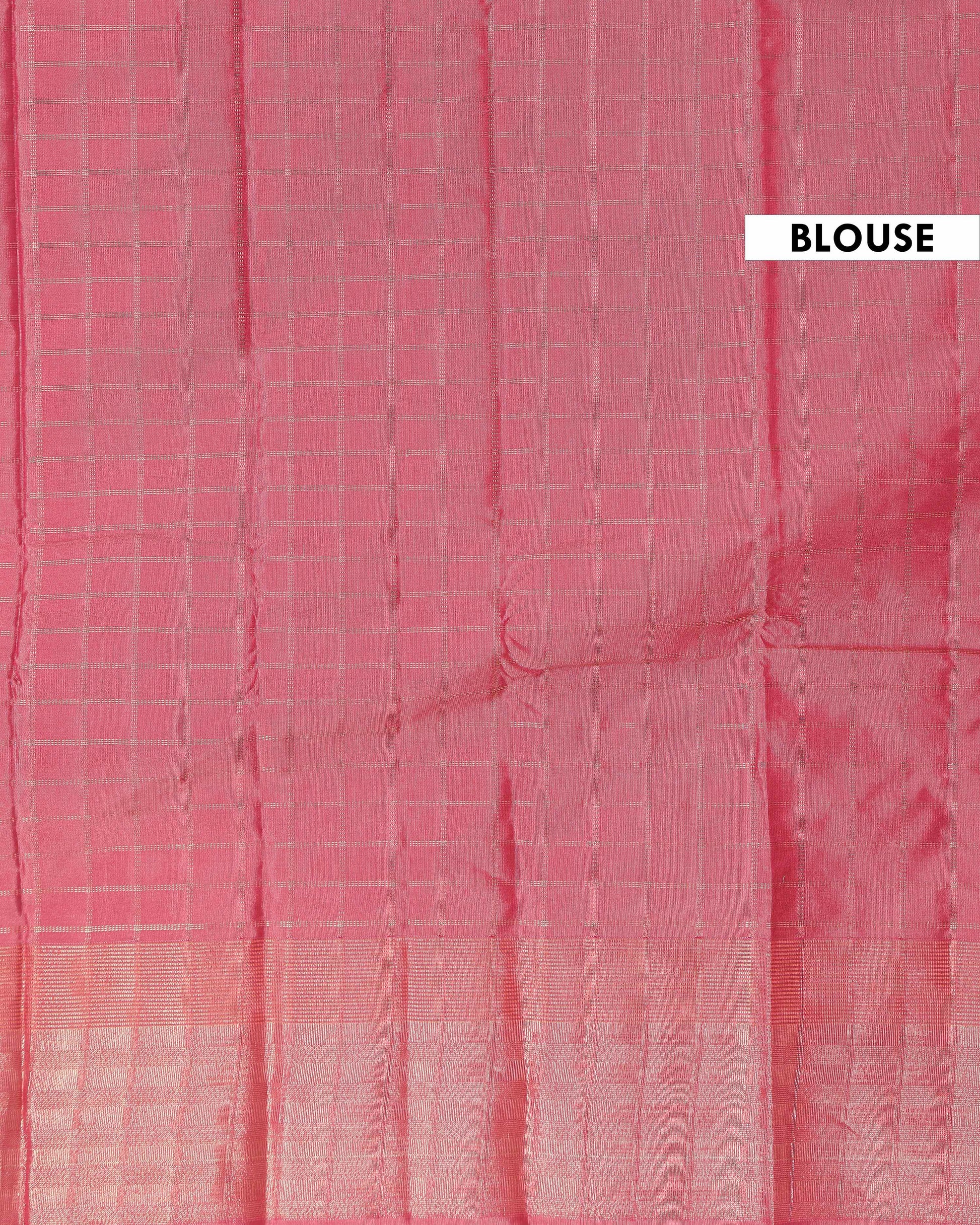 
Handloom Soft Silk Saree with Woven Checkered Pattern and Zari Border - Pink
