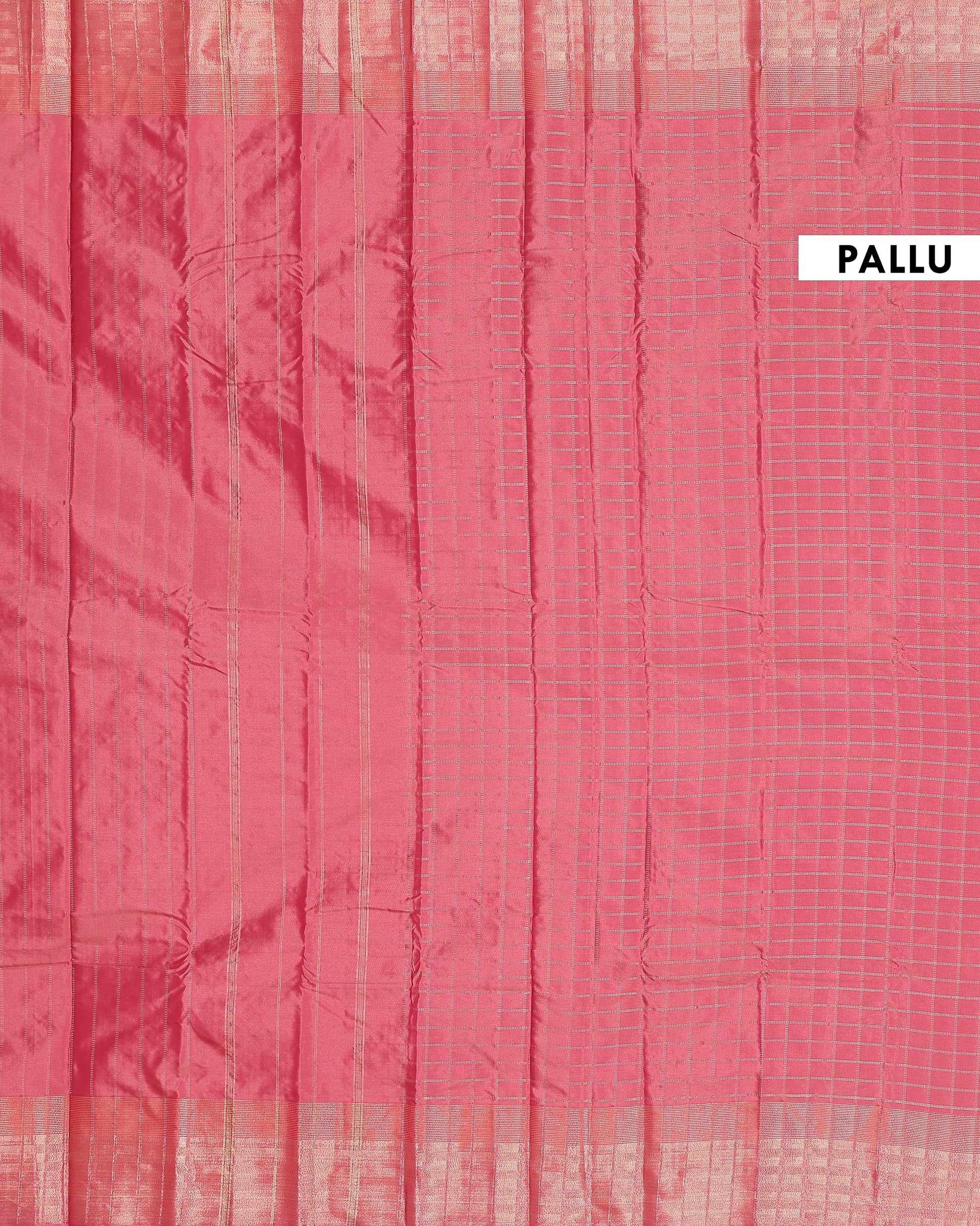 
Handloom Soft Silk Saree with Woven Checkered Pattern and Zari Border - Pink
