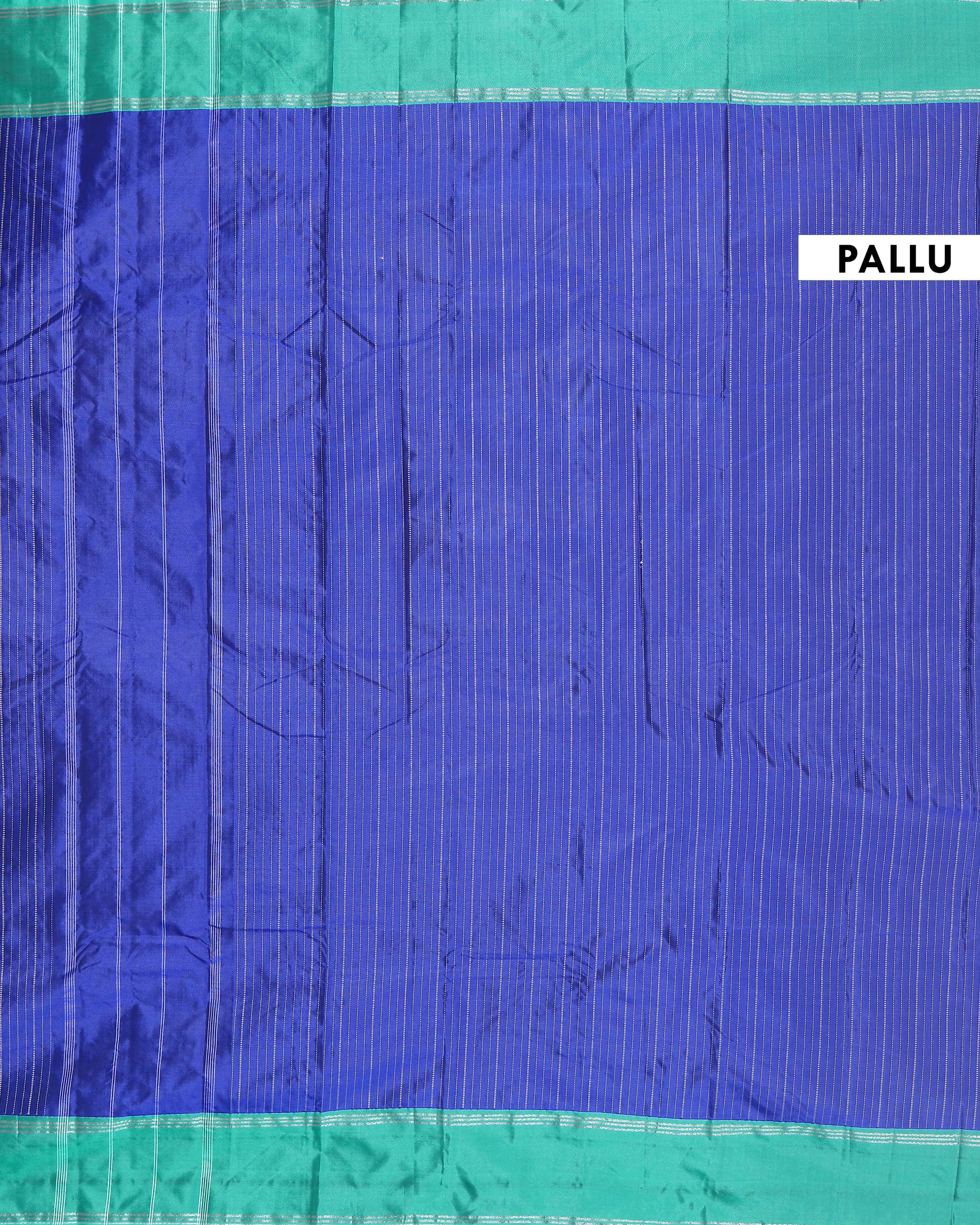 Handloom Soft Silk Saree with Zari-Woven Striped Body and Temple Border - Dark Blue