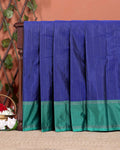 Handloom Soft Silk Saree with Zari-Woven Striped Body and Temple Border - Dark Blue