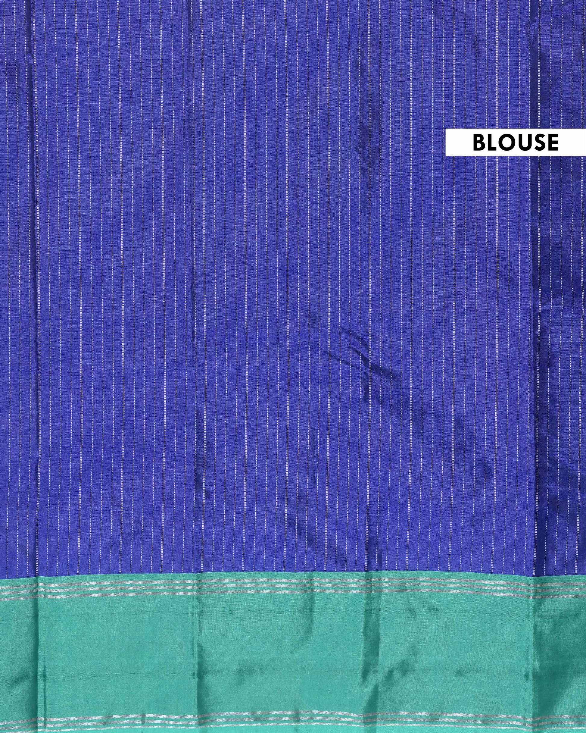 Handloom Soft Silk Saree with Zari-Woven Striped Body and Temple Border - Dark Blue