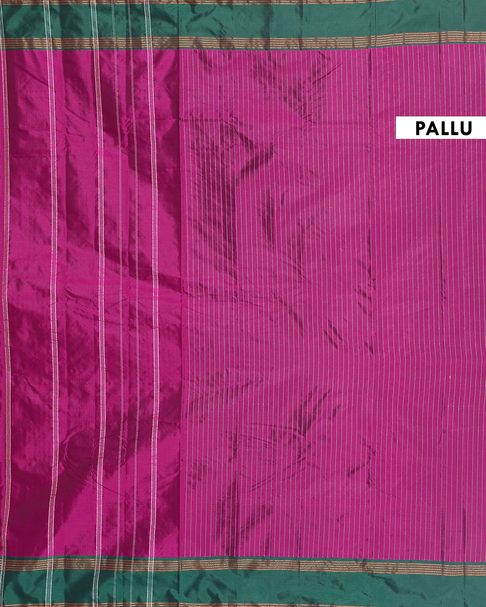 Handloom Soft Silk Saree with Zari-Woven Striped Body and Temple Border - Purple