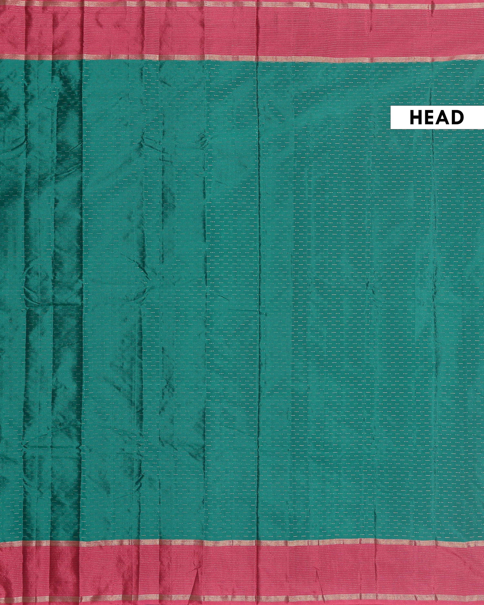 Handloom Soft Silk Saree with Zari Buttas and Contrast Border - Green