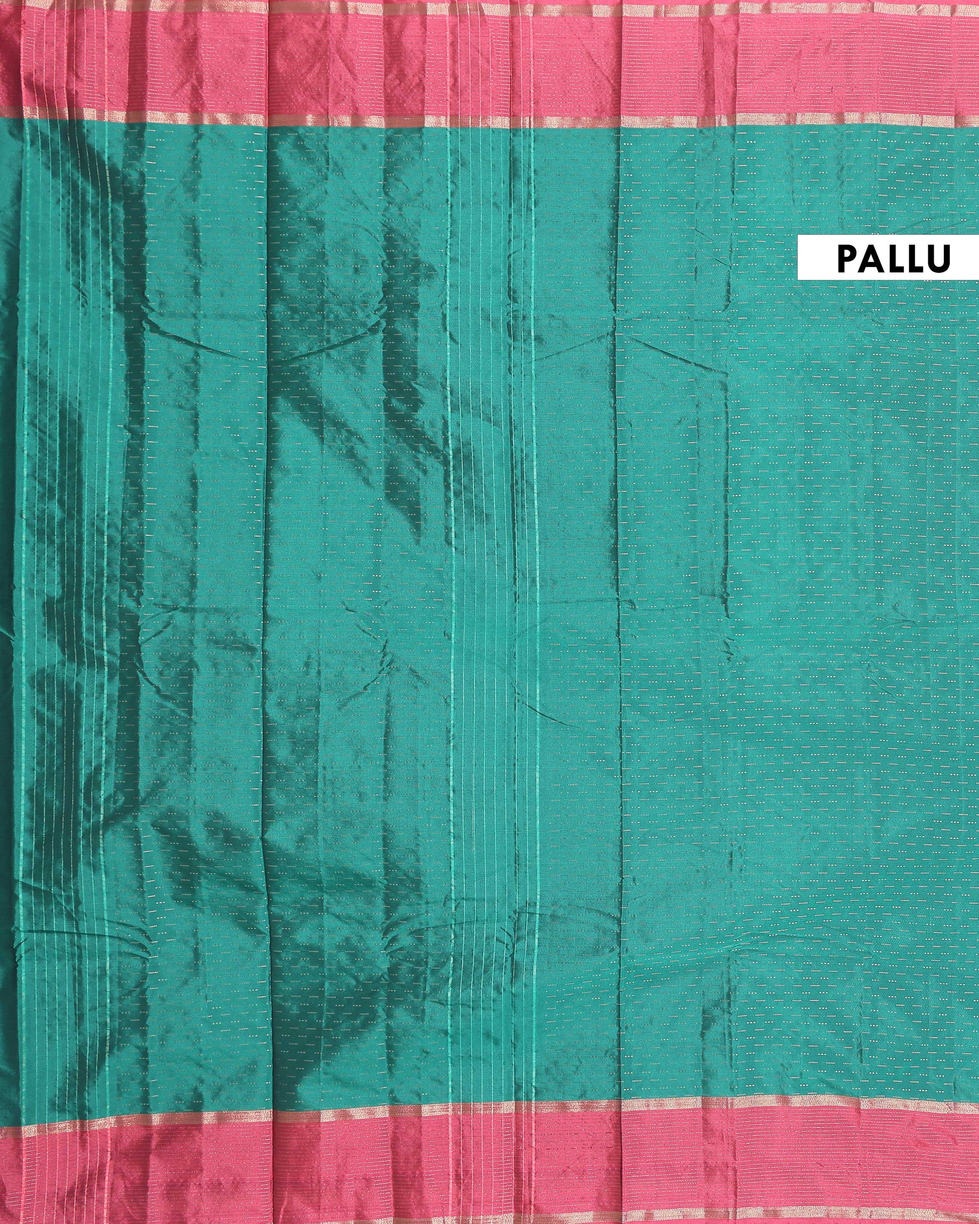 Handloom Soft Silk Saree with Zari Buttas and Contrast Border - Green