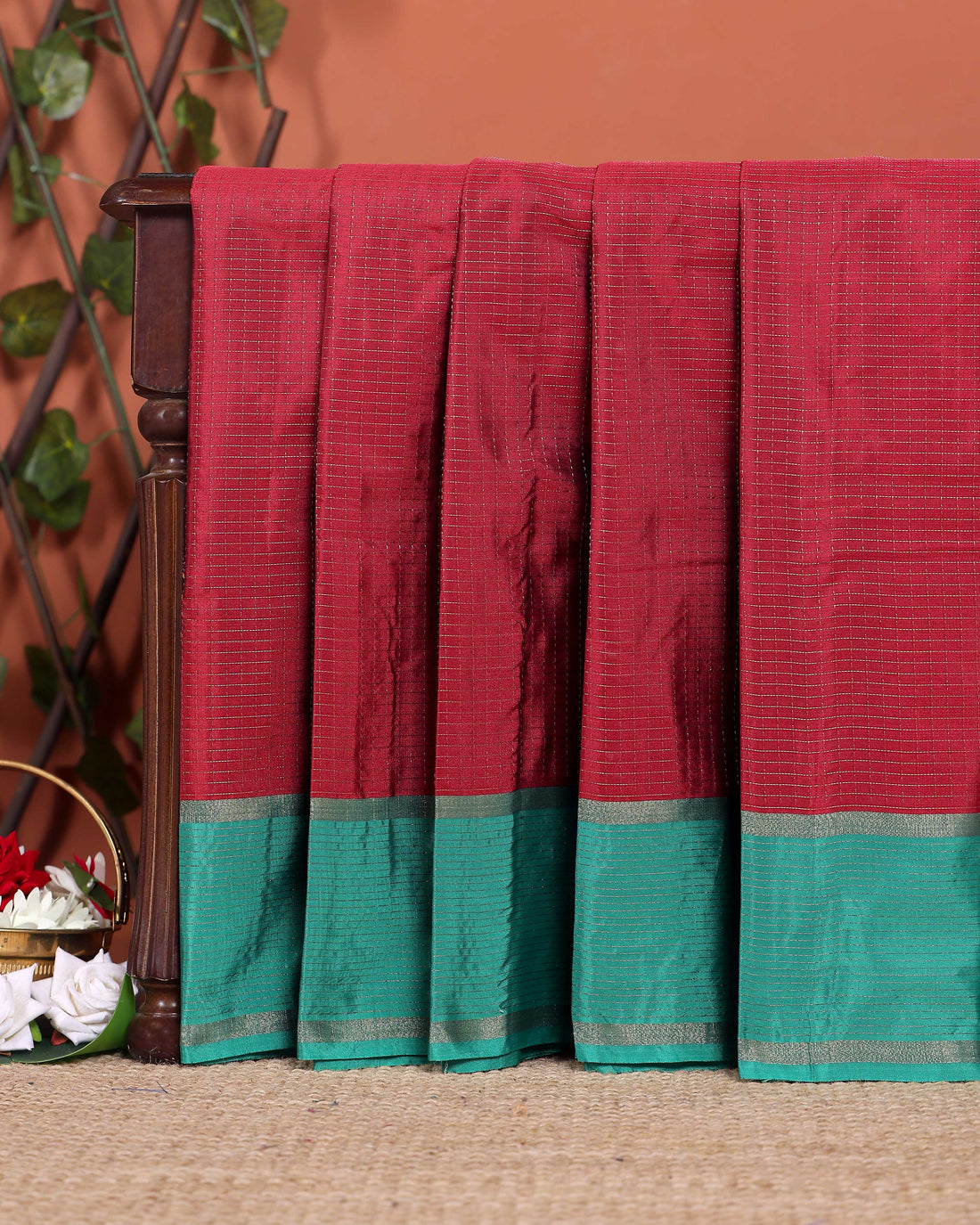 Handloom Soft Silk Saree with Zari Checks and a Contrast Border - Maroon