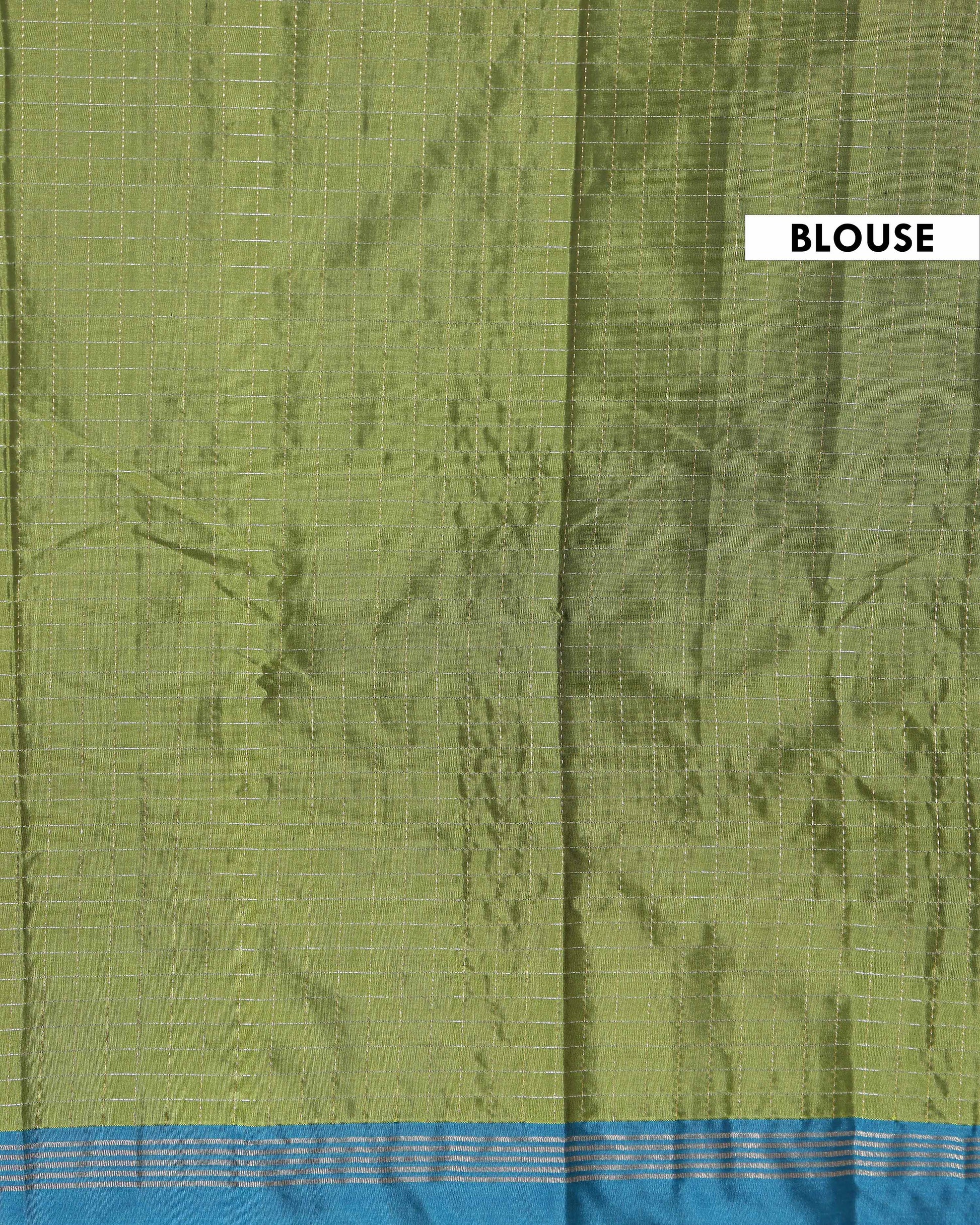 Handloom Soft Silk Saree with Zari Woven Checks and Contrast Border - Green