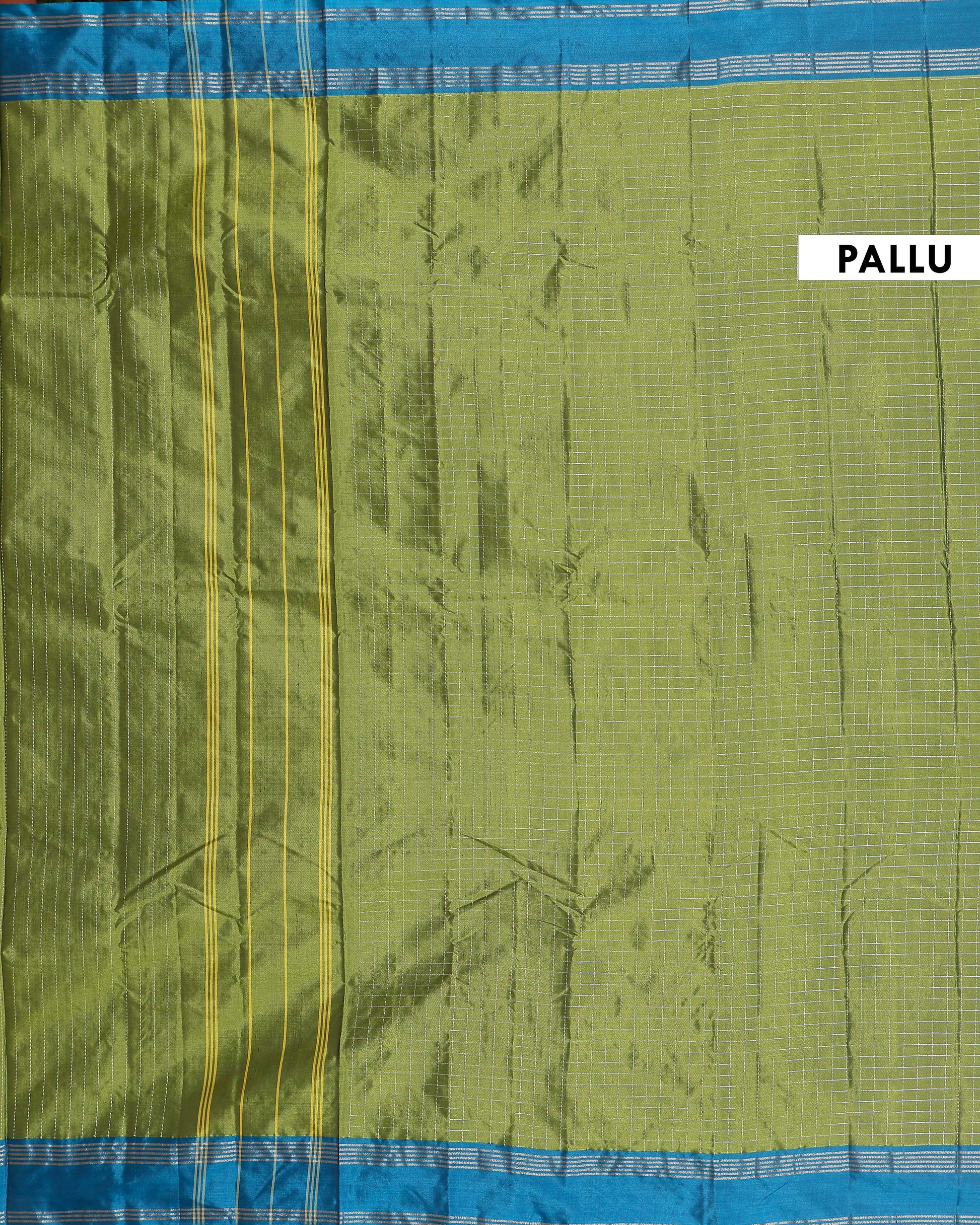 Handloom Soft Silk Saree with Zari Woven Checks and Contrast Border - Green