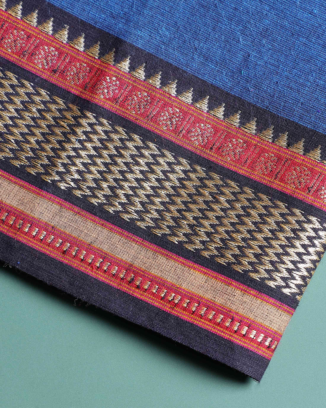 Handloom Solid Unstitched Blouse Material with Zari Border - Blue