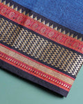 Handloom Solid Unstitched Blouse Material with Zari Border - Blue-Close