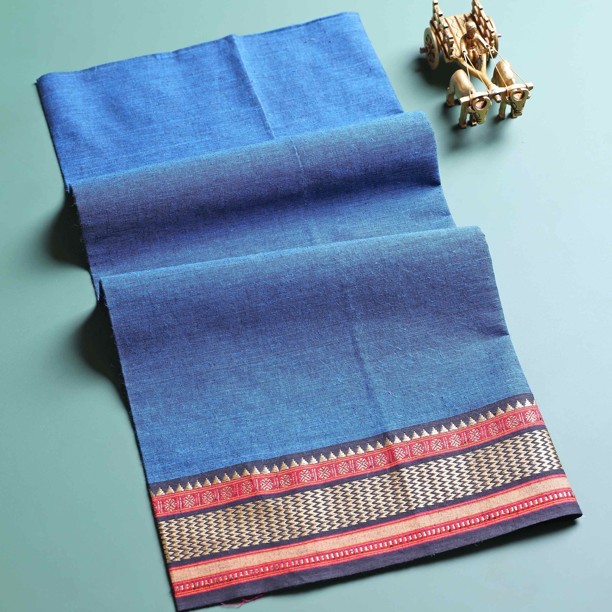 Handloom Solid Unstitched Blouse Material with Zari Border - Blue