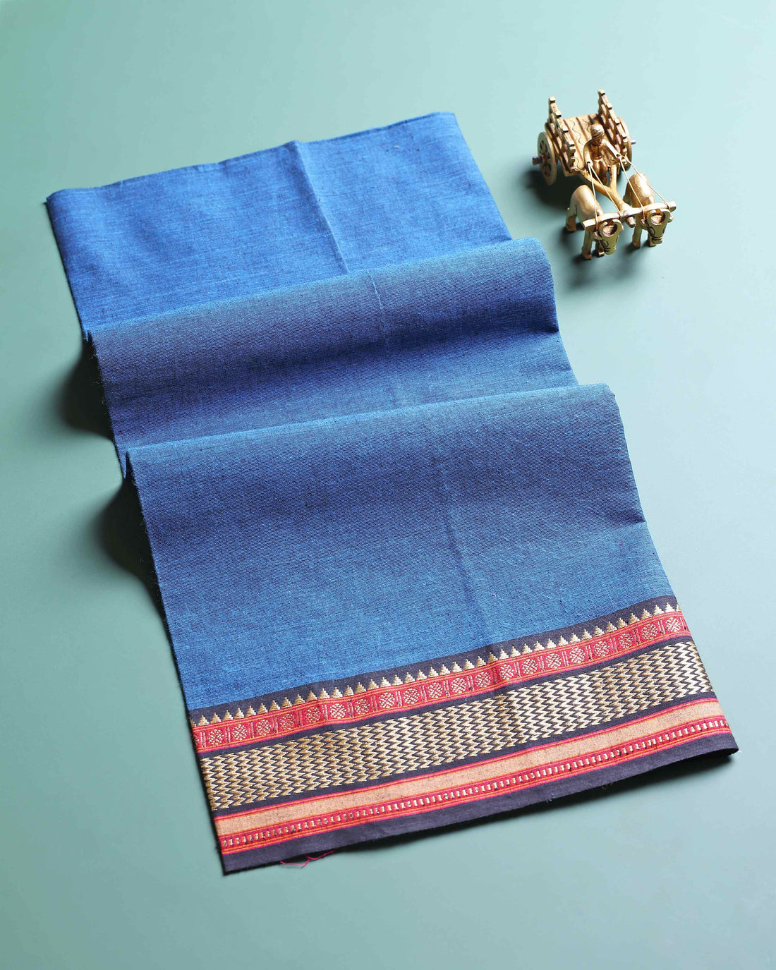 Handloom Solid Unstitched Blouse Material with Zari Border - Blue