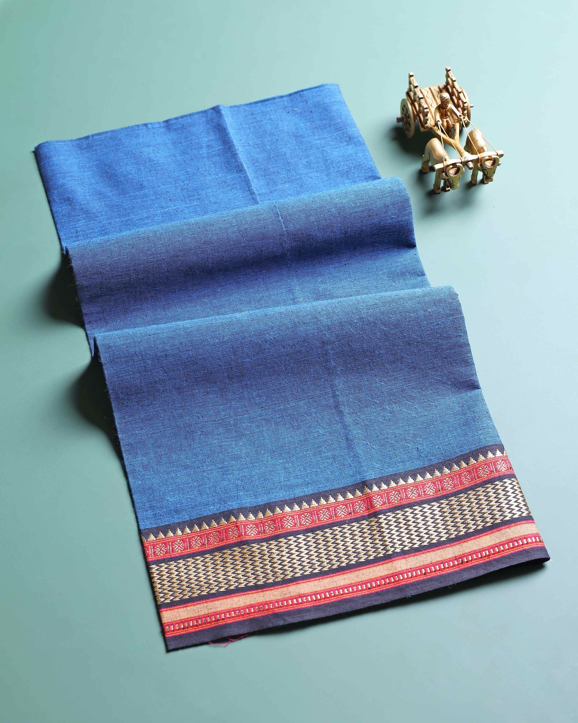 Handloom Solid Unstitched Blouse Material with Zari Border - Blue