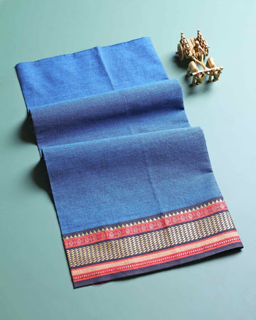 Handloom Solid Unstitched Blouse Material with Zari Border - Blue