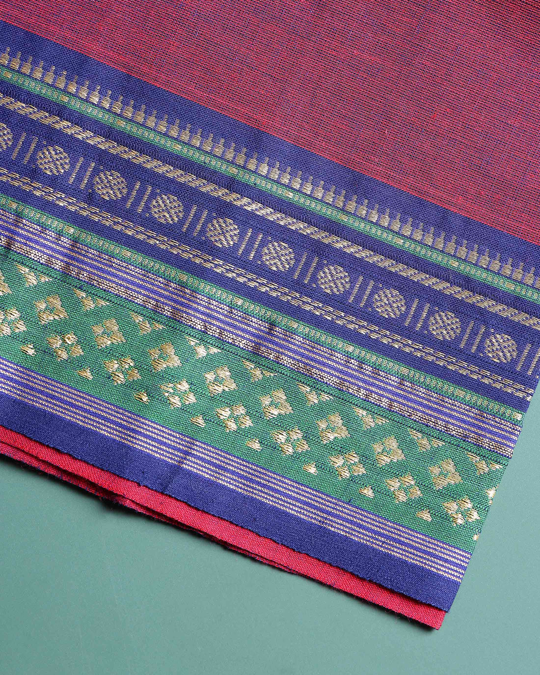 Handloom Solid Unstitched Blouse Material with Zari Border - Maroon