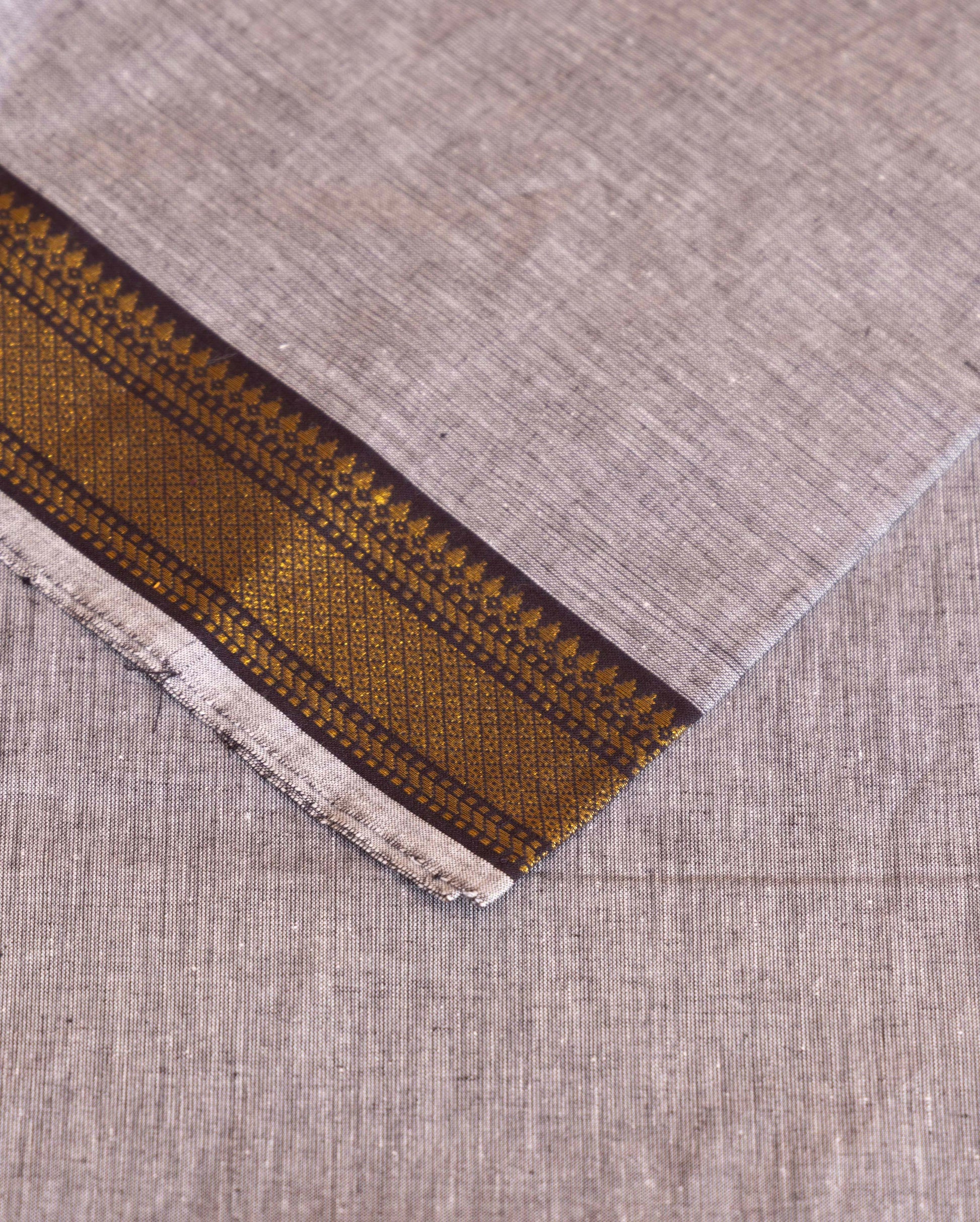 Women's Handloom South Cotton Salwar Suit Material with Zari Border and Dupatta - Grey