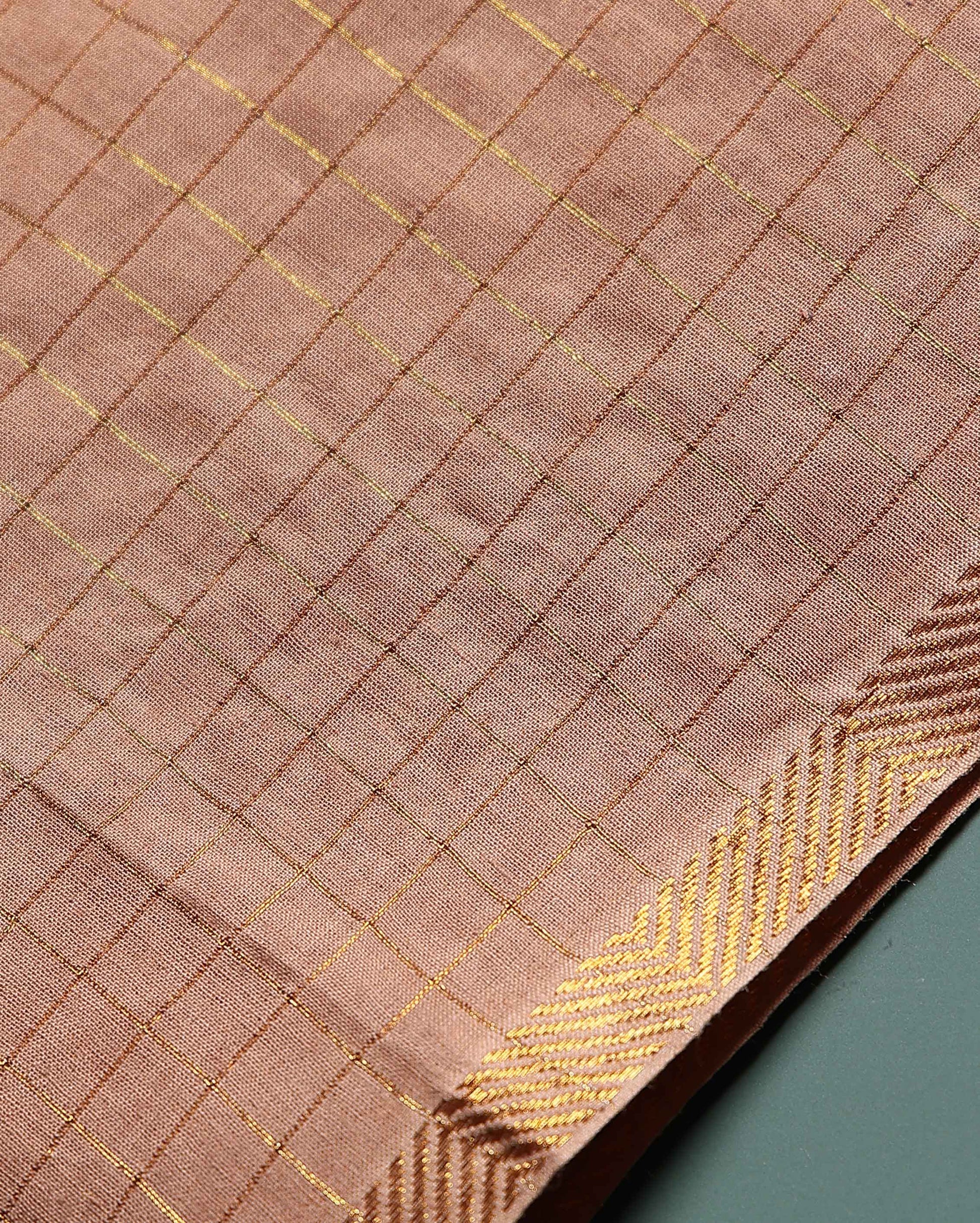 Women's Handloom Sungudi Cotton 1 Meter Blouse Material with Zari Accents - Sandal