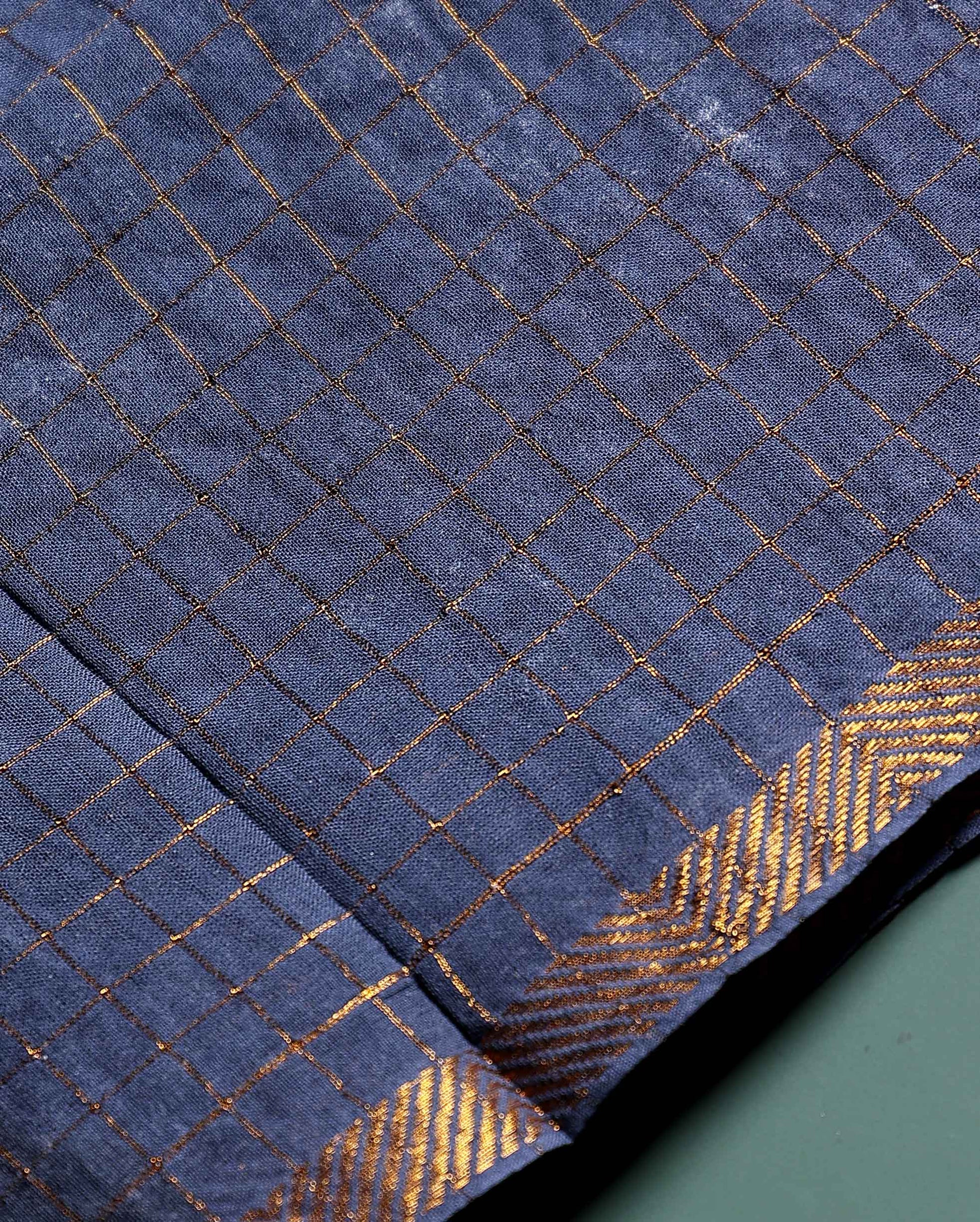 Women's Handloom Sungudi Cotton 1 Meter Blouse Material with Zari Accents - Blue