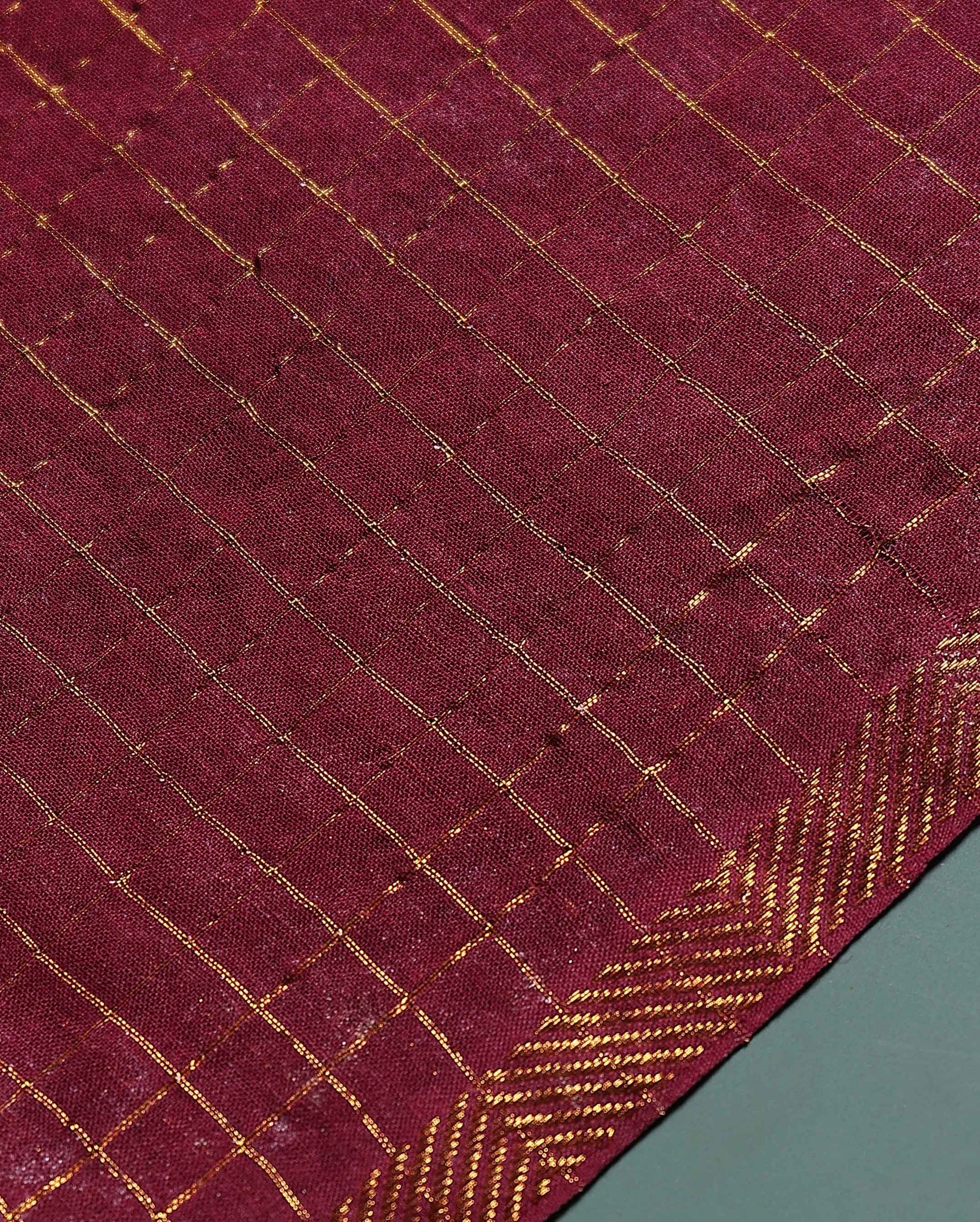 Women's Handloom Sungudi Cotton 1 Meter Blouse Material with Zari Accents - Maroon