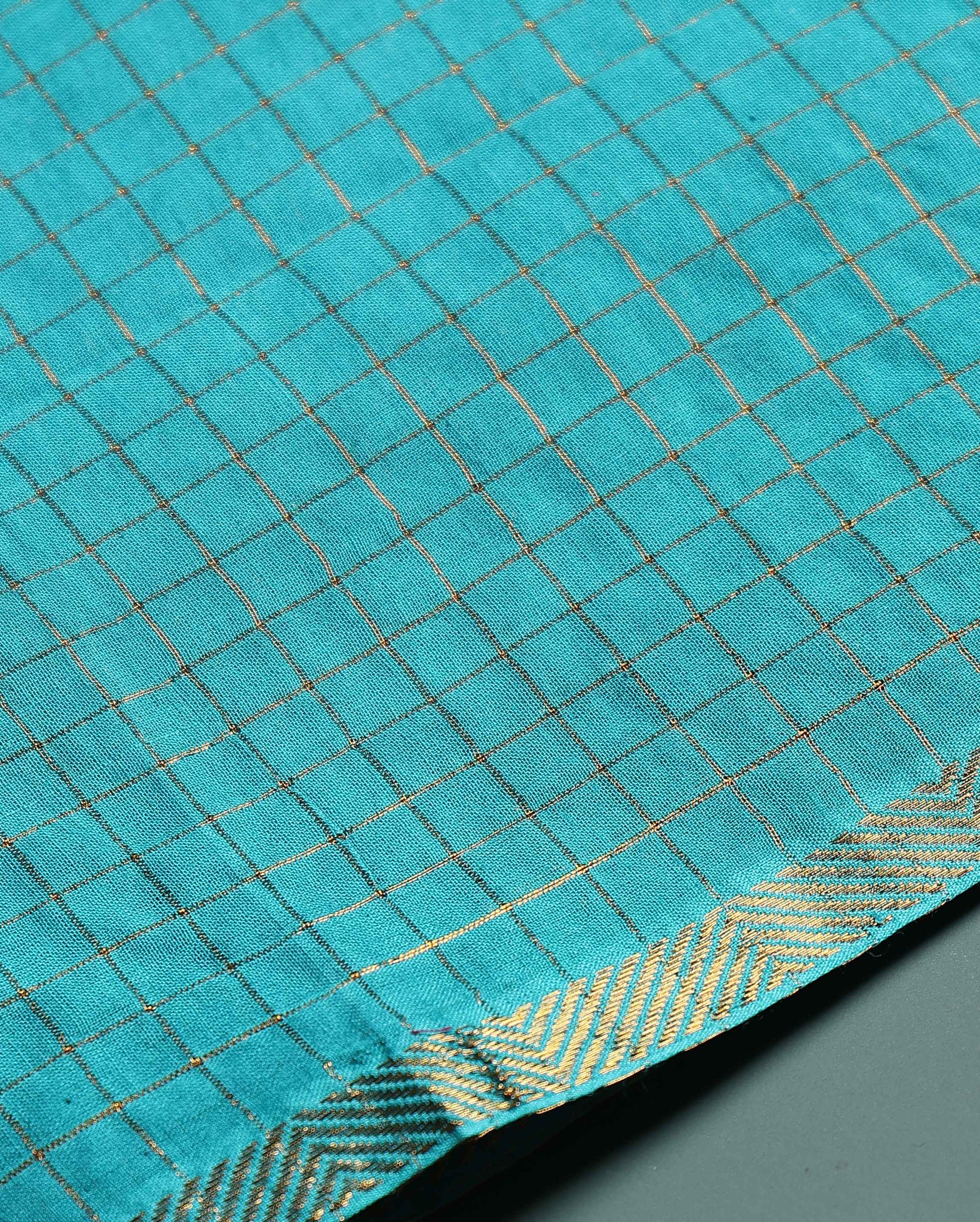 Women's Handloom Sungudi Cotton 1 Meter Blouse Material with Zari Accents - Sky Blue