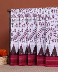 Handloom Sungudi Cotton Saree with Intricate Warli Tribal Print and Contrasting Geometric Border Design - Off White