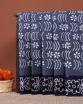 Handloom Sungudi Cotton Saree with Traditional Block Print Motifs - Blue