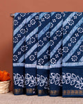 Handloom Sungudi Saree Diagonal Stripes and Wax Print Floral Motifs - Blue