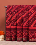 Handloom Sungudi Saree Diagonal Stripes and Wax Print Floral Motifs - Dark Maroon