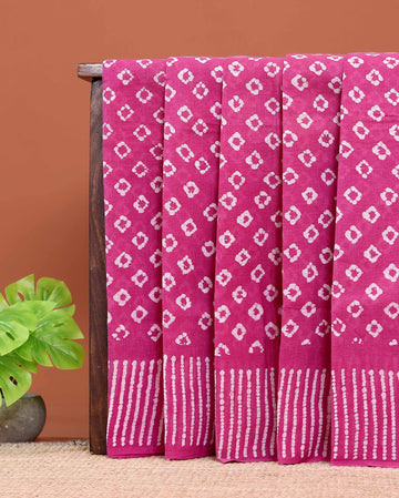 Handloom Sungudi Saree with Intricate Bandhani Motifs and Striped Pallu - Pink