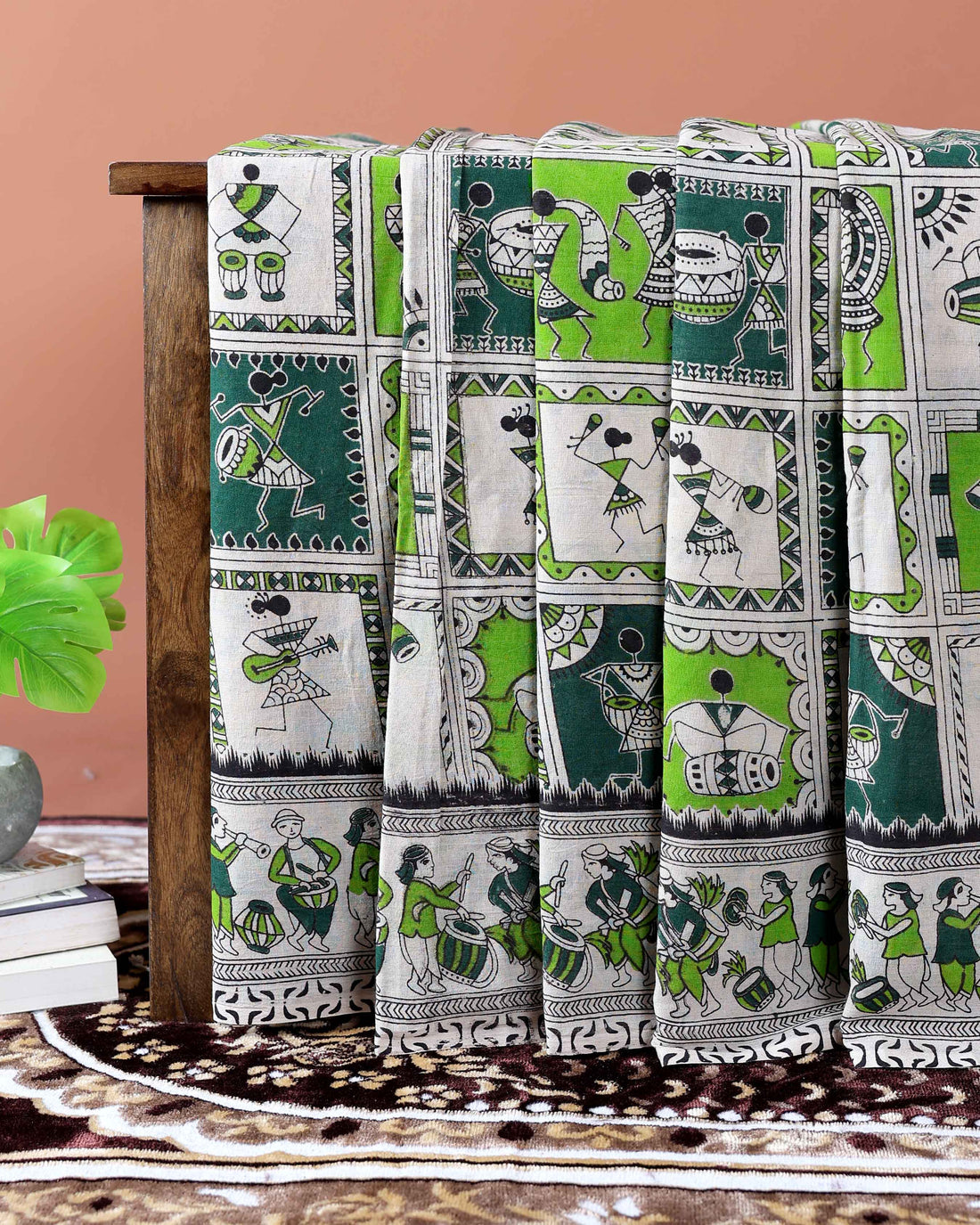 Handloom Traditional Kalamkari Cotton Saree with Art Inspired Motifs - Cream
