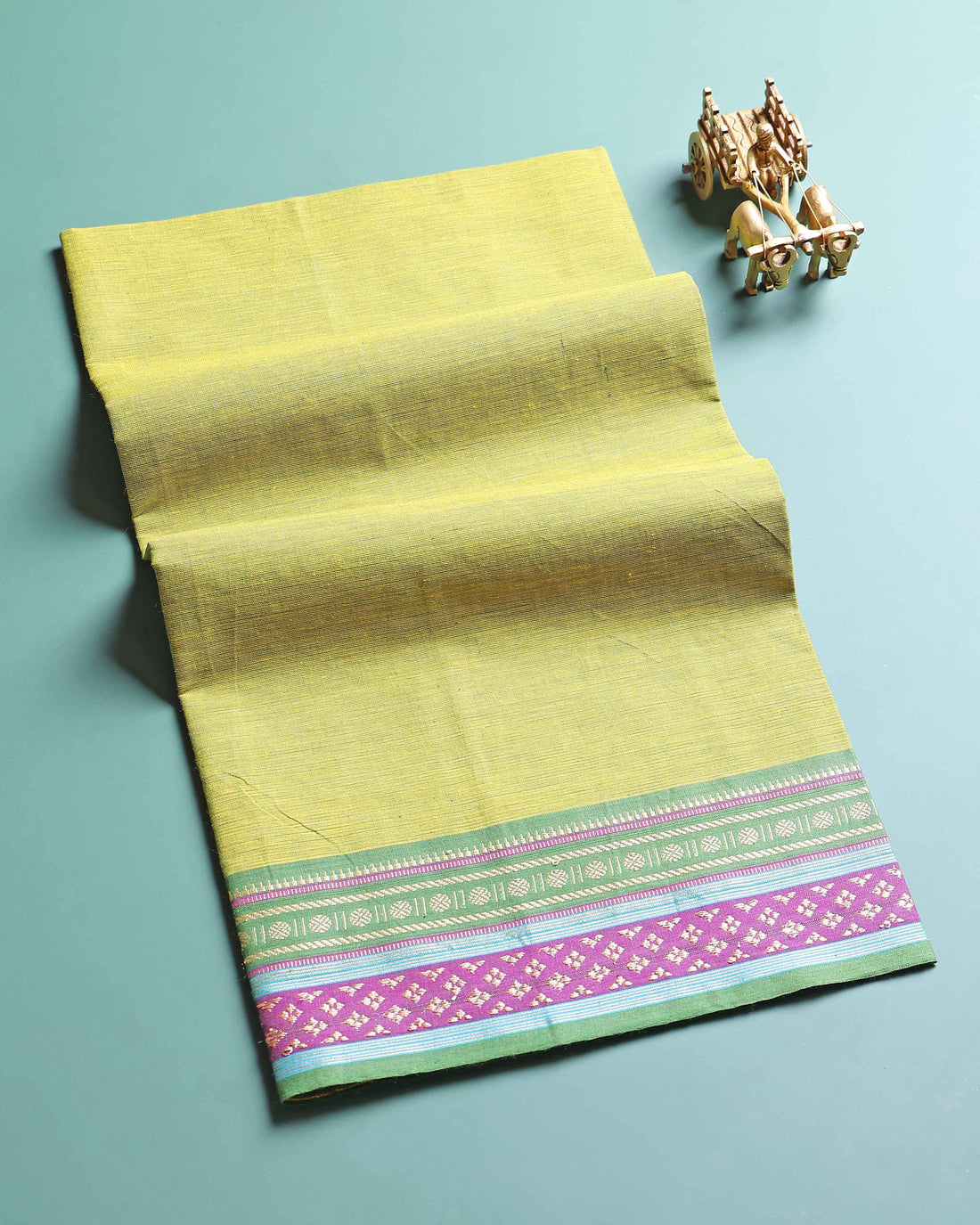 Handloom Unstitched Blouse Material with Zari Border -Green
