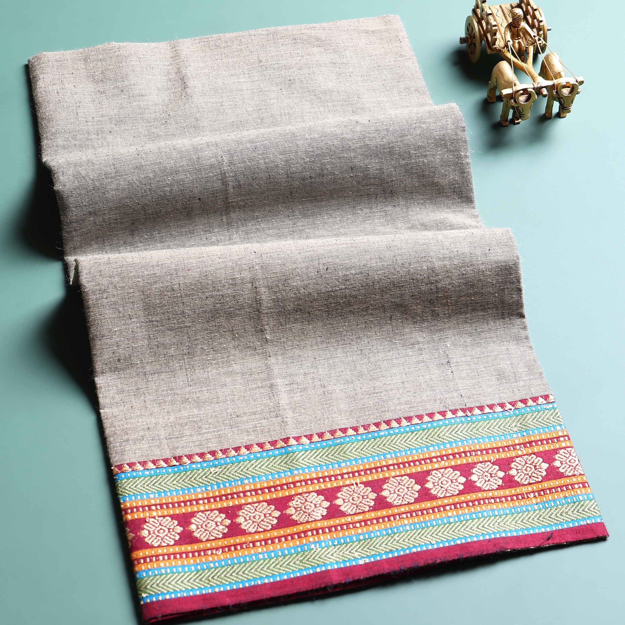Handloom Unstitched Blouse Material with Zari Border -Grey