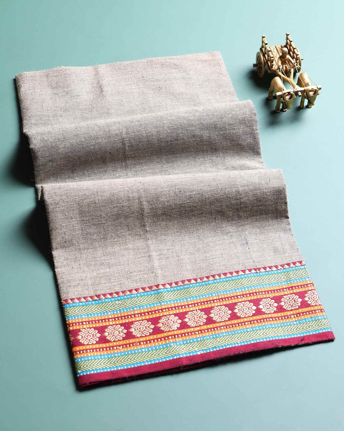 Handloom Unstitched Blouse Material with Zari Border -Grey
