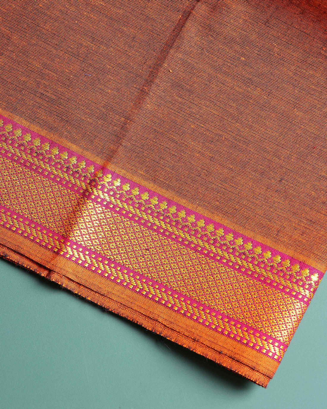 Handloom Unstitched Blouse Material with Zari Border -Orange