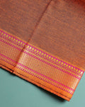 Handloom Unstitched Blouse Material with Zari Border -Orange-Close