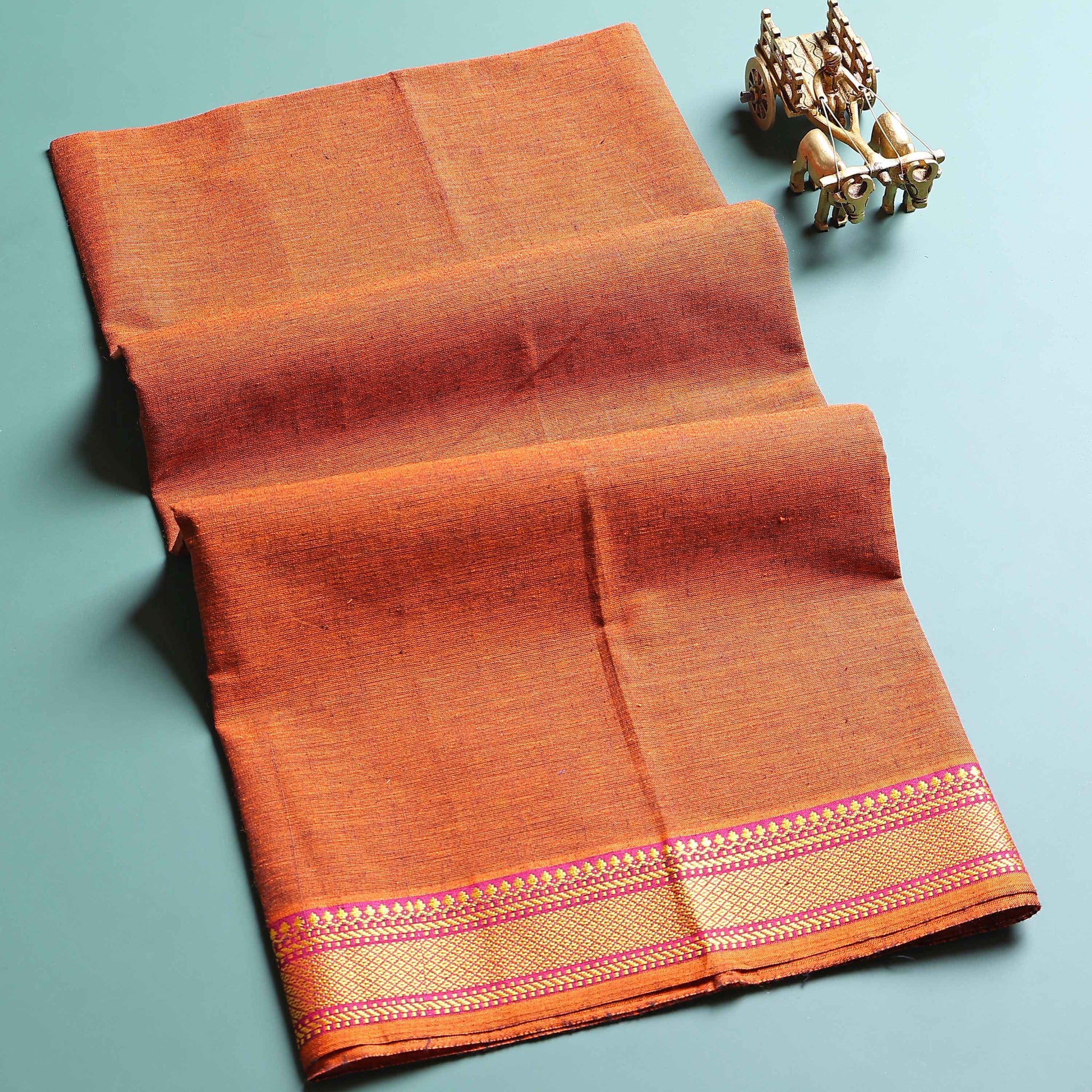 Handloom Unstitched Blouse Material with Zari Border -Orange