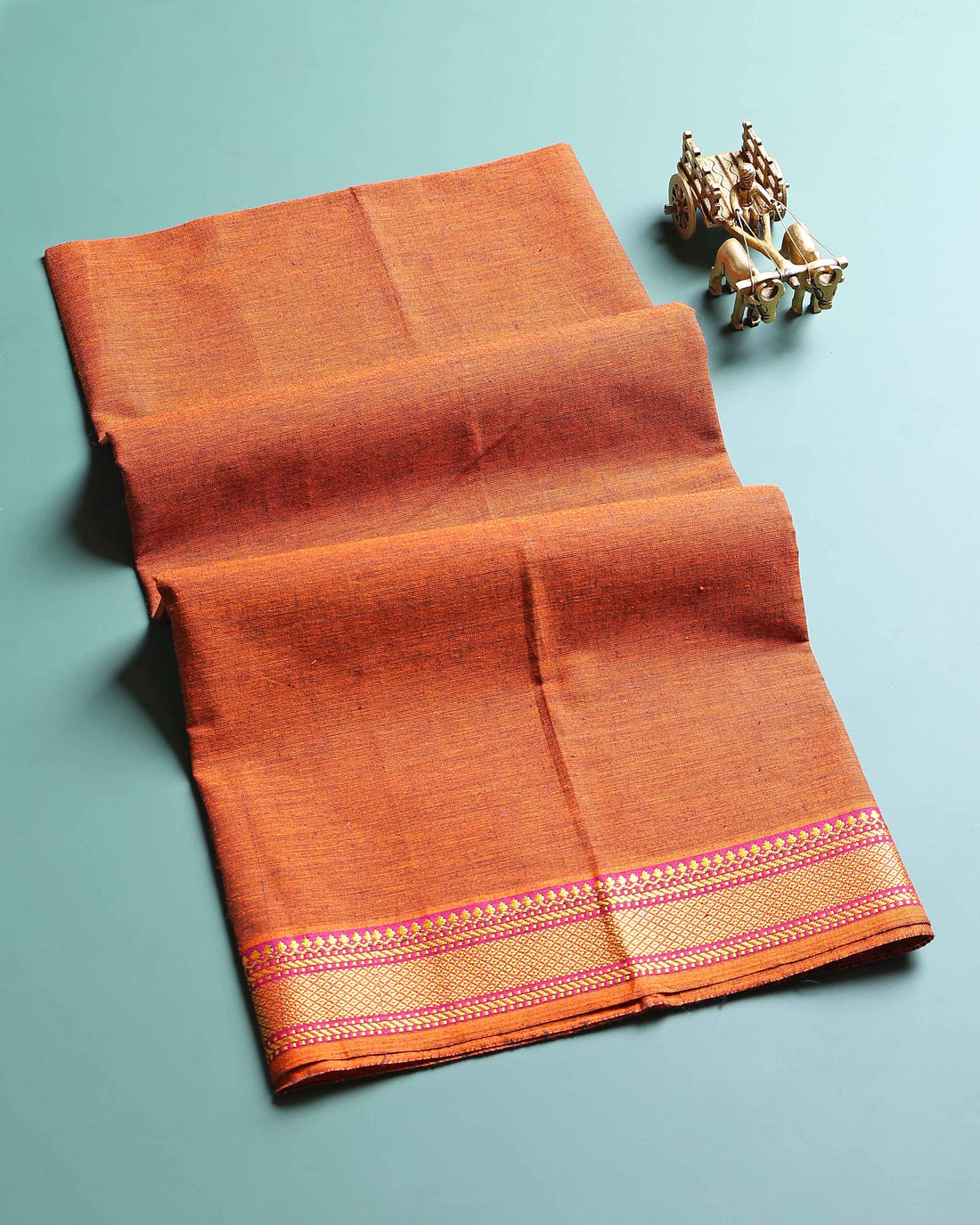 Handloom Unstitched Blouse Material with Zari Border -Orange
