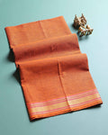 Handloom Unstitched Blouse Material with Zari Border -Orange