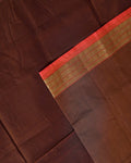 Handloom Venkatagiri Cotton Saree with Traditional Contrast Zari Border - Dark Brown