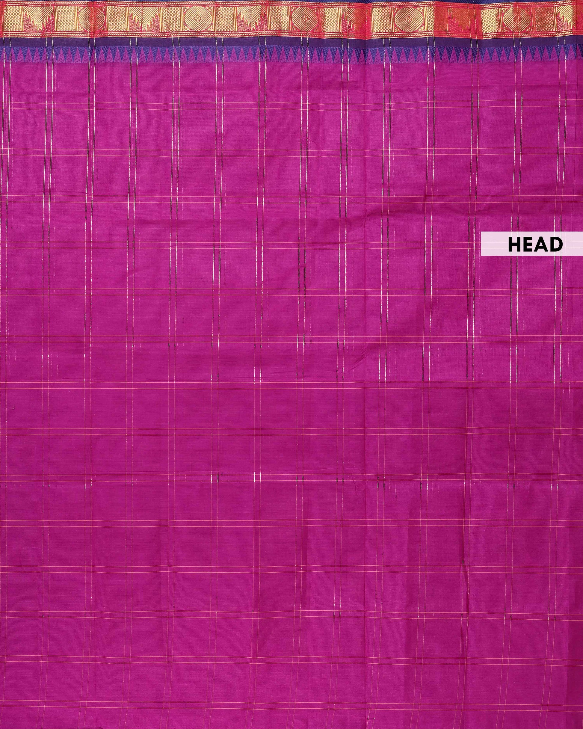 Handloom Venkatagiri Handloom Cotton Saree with Checked Pattern and Temple Zari Border Finish - Purple