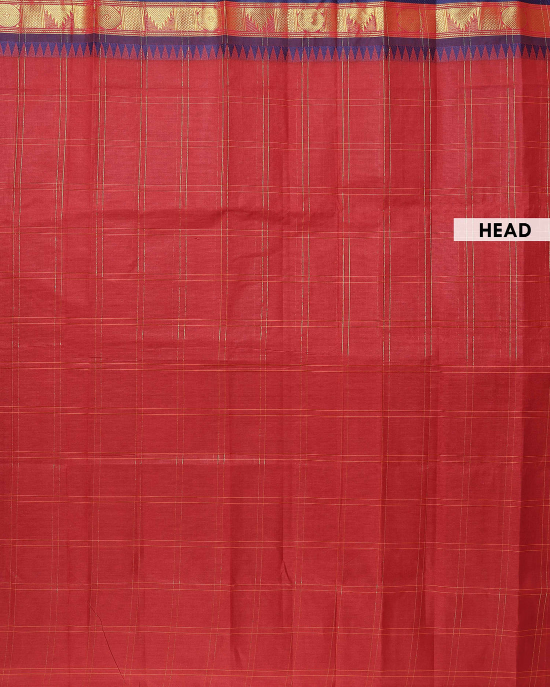 Handloom Venkatagiri Handloom Cotton Saree with Checked Pattern and Traditional Temple Zari Border - Red