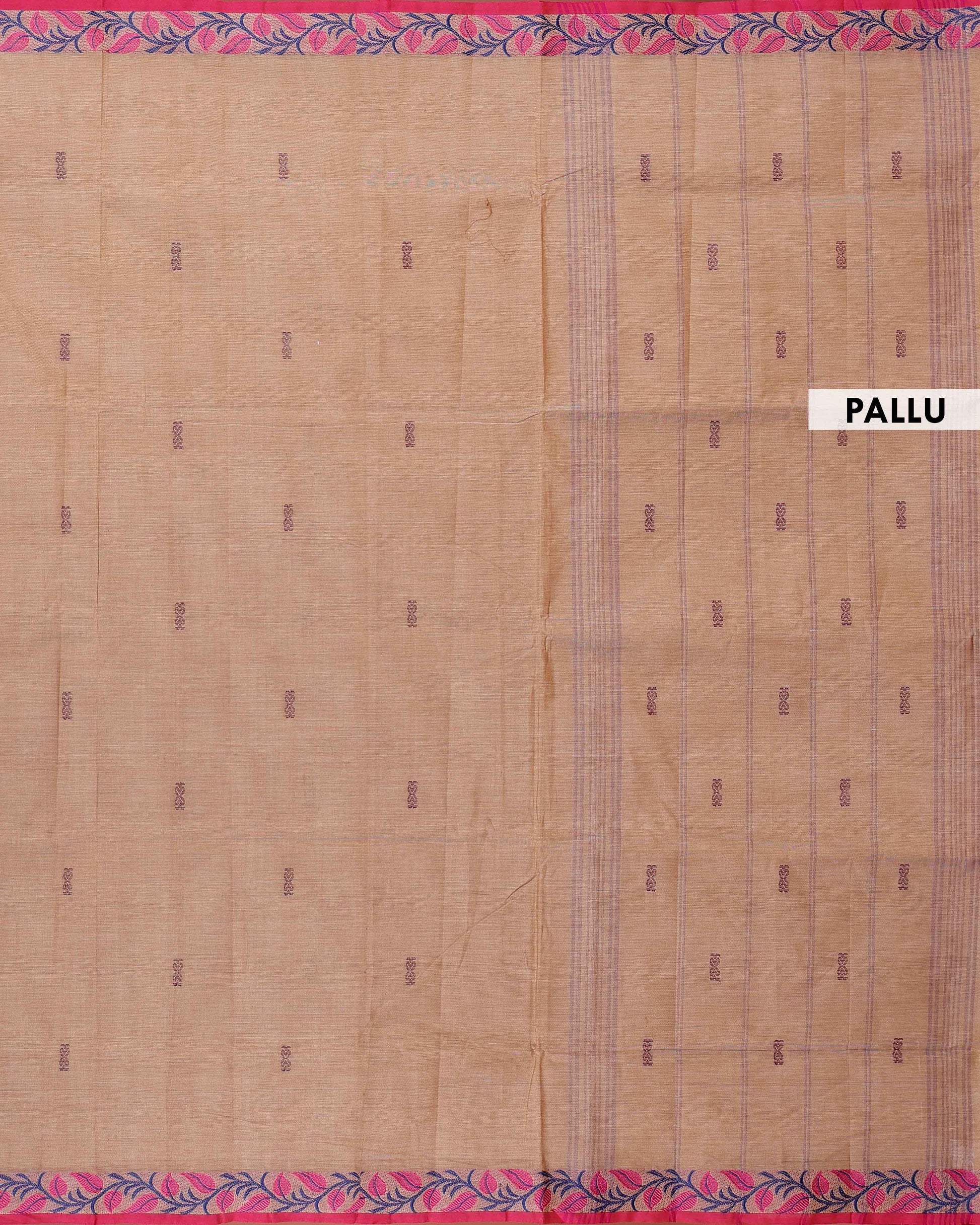 Handloom Venkatagiri Handloom Cotton Saree with Contrast Leaf Motif Woven Border - Brown