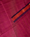 Handloom Venkatagiri Handloom Cotton Saree with Subtle Checked Weave and Contrast Temple Zari Border - Maroon