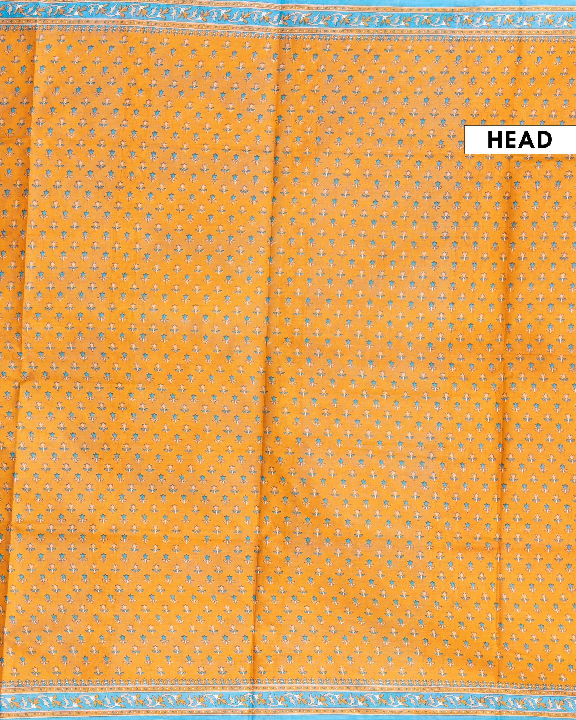 Handloom Voile Cotton Saree with All-Over Floral Print and Contrast Border - Mustard