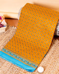 Handloom Voile Cotton Saree with All-Over Floral Print and Contrast Border - Mustard