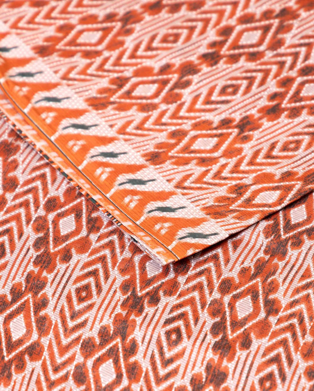 Handloom Voile Cotton Saree with Geometric Ikkat Diamond Pattern - Dark Orange