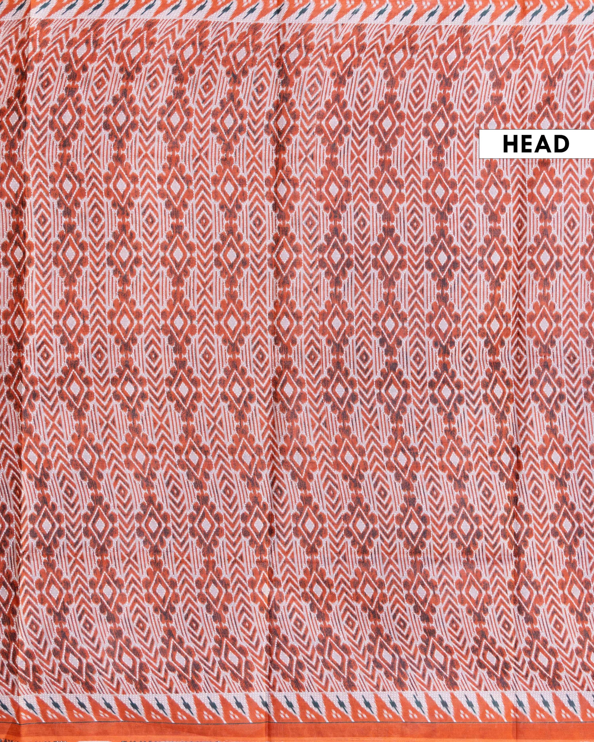 Handloom Voile Cotton Saree with Geometric Ikkat Diamond Pattern - Dark Orange